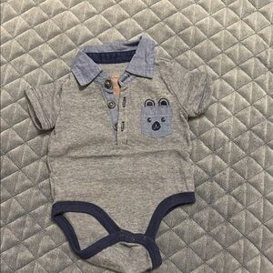 Cat & Jack Gray and Blue Polo-Style Baby Bodysuit with Bear Patch